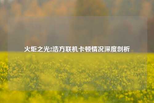 火炬之光2浩方联机卡顿情况深度剖析