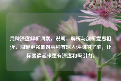 兵种深度解析洞察，说明，解析与剖析意思相近，洞察更强调对兵种有深入透彻的了解，让标题读起来更有深度和吸引力。